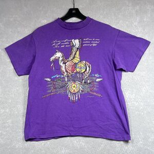 VTG Eagle Badlands Shirt L Purple South Dakota Native American Single Stitch